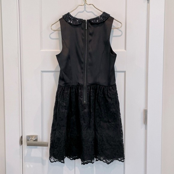 Kensie Sleeveless Black Satin Party Dress Sequin Lace Collar - Picture 3 of 11